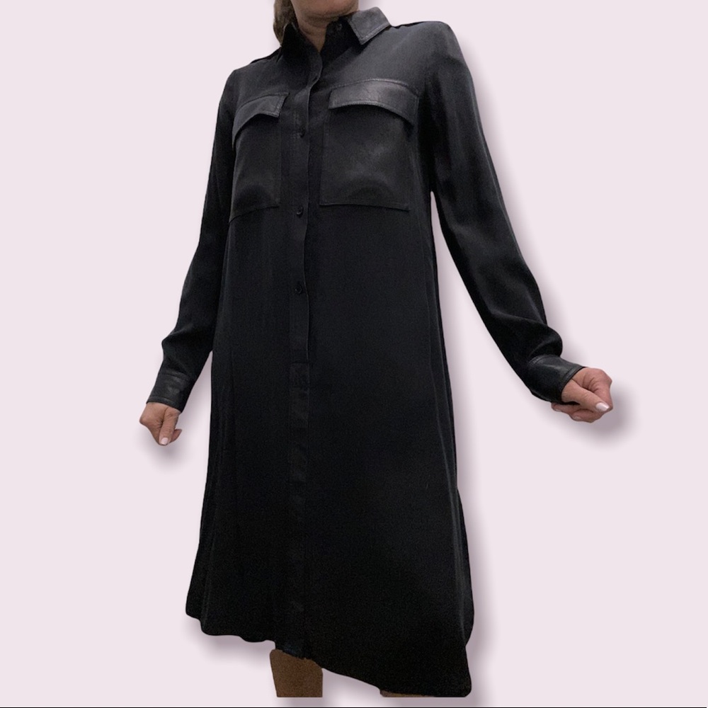 BCBG MAXAZRIA Size XS Black shirt dress with black pleather details